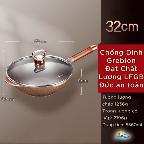 Chảo Chống Dính Sâu Lòng 32cm Bếp Từ Có Nắp Kim Cương Cao Cấp Đạt Chất Lượng LFGB Đức SSGP