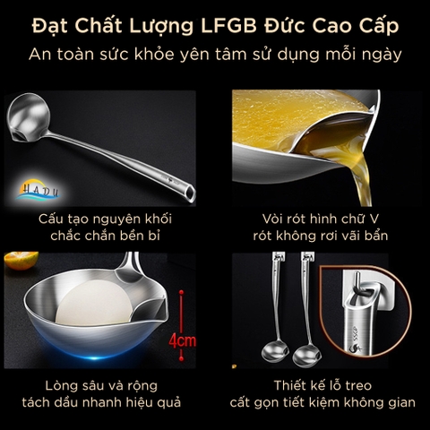 Muôi Lọc Dầu Tách Mỡ Inox 304 SSGP, Tay Cầm Chống Nóng, Dài 34cm, Đạt Chất Lượng LFGB Đức