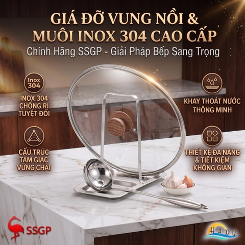 Giá Đỡ Khay Đựng Vung Nồi Gác Muôi Thìa Đa Năng Inox 304 Cao Cấp Chống Gỉ SSGP Berlin Classic