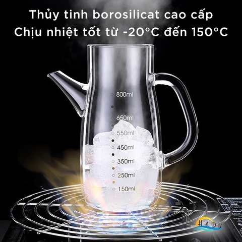Bình Rót Dầu Ăn Thủy Tinh Borosilicate SSGP 800ml, Vòi Chống Rò Rỉ, Nắp Inox 304, Đạt Chất Lượng LFGB Đức