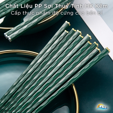 Bộ 5 Đôi Đũa Sợi Thủy Tinh HADU Họa Tiết Hoa Lấp Lánh, Chống Trơn, Chịu Nhiệt, 24.3cm