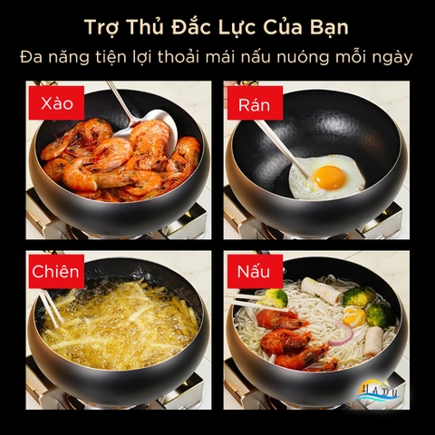 Chảo Sắt Rèn Thủ Công SSGP 28cm Đã Tôi, Chảo Gang Sâu Lòng Chống Dính Tự Nhiên Dùng Bếp Từ, Kèm Nắp