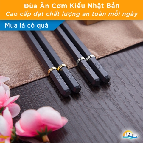 Đũa Ăn Cơm Kiểu Nhật Bản Cao Cấp HADU - Màu Đen Sang Trọng, Viền Kim Loại 