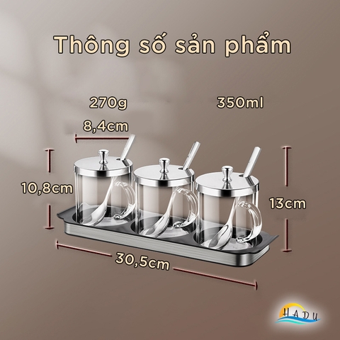 Bộ Đựng Gia Vị Nhà Bếp Thủy Tinh Cao Cấp Kèm Thìa Đạt Chất Lượng Đức SSGP