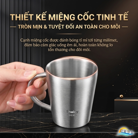 Cốc Ly Inox 304 Giữ Nhiệt 2 Lớp Cao Cấp Chống Nóng Có Tay Cầm Cao Cấp 200ml 260ml Snainy