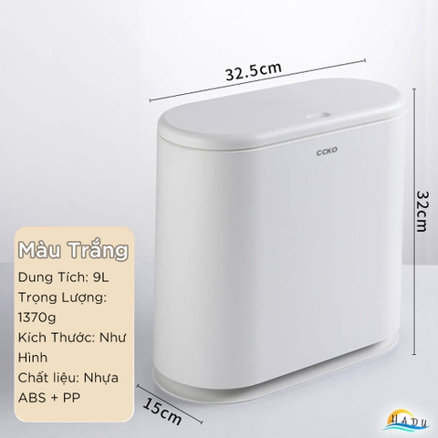 Thùng Rác Phân Loại 2 Ngăn CCKO 9L, Nắp Nhấn Mở, Cho Phòng Khách, Nhiều Màu