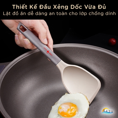 Xẻng Nấu Ăn Ngắn Silicone Cao Cấp Không Mùi An Toàn Với Lớp Chống Dính Đạt Chất Lượng LFGB Đức SSGP
