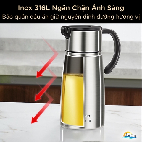 Chai Đựng Dầu Ăn Inox 316L SSGP 800ml, Nắp Từ Tính Thông Minh, Đạt Chất Lượng LFGB Đức