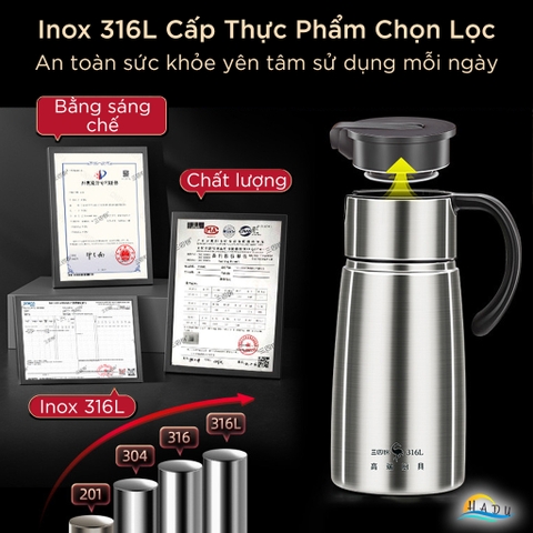 Chai Đựng Dầu Ăn Inox 316L SSGP 800ml, Nắp Từ Tính Thông Minh, Đạt Chất Lượng LFGB Đức