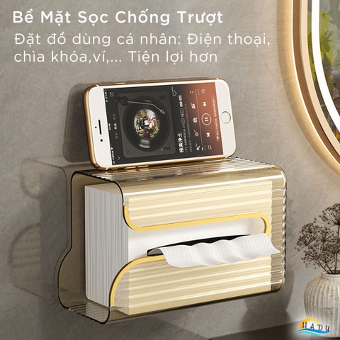 Hộp Đựng Khăn Giấy Treo Tường CCKO, Có Khay Đựng Đồ, Nhựa PET, Dán Tường, Nhiều Màu