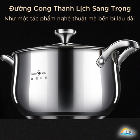 Nồi Hầm Inox 316L SSGP Đáy 5 Lớp, 22cm, 24cm, Kháng Khuẩn, Đạt Chất Lượng LFGB Đức