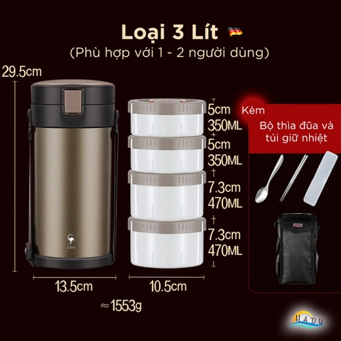 Hộp Cơm Giữ Nhiệt Inox 316L SSGP 2.3L, Giữ Nóng 12 Giờ, Nhiều Ngăn, Đạt Chất Lượng LFGB Đức