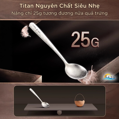 Thìa Ăn Cơm Titan Nguyên Chất 99.8% SSGP, Muỗng Siêu Nhẹ 25g Họa Tiết Hoa Băng Đạt Chất Lượng LFGB Đức Cao Cấp