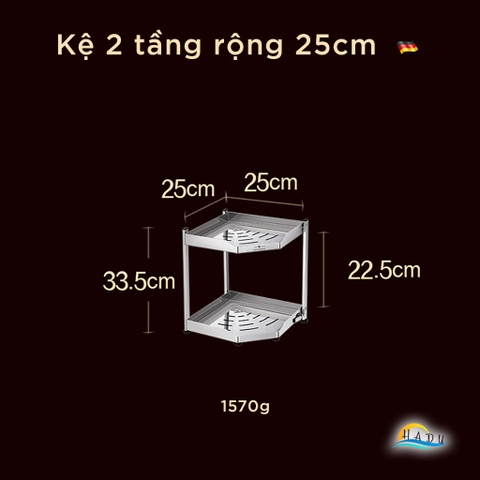Kệ Góc Bếp Inox 304 SSGP, 2 Tầng, Gấp Gọn, Đạt Chất Lượng LFGB Đức