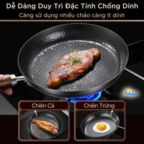 Chảo Gang Đúc Nguyên Khối Đã Tôi Chống Dính Cao Cấp SSGP, Chảo Chiên Rán Trứng Bít Tết Đạt Chất Lượng LFGB Đức