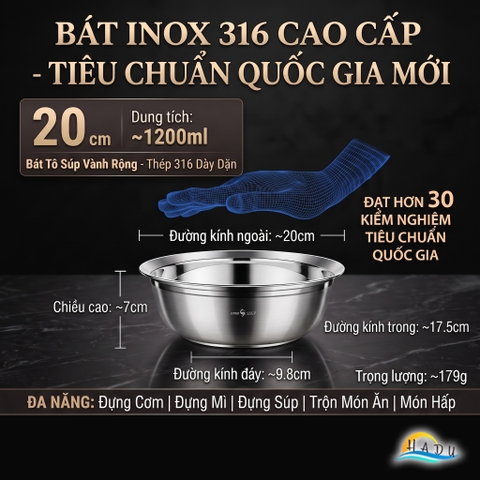 Thau Bát Tô Chậu Inox 316 Cao Cấp Chống Trào Đa Năng Dày Dặn Dùng Được Bếp Từ Bếp Gas SSGP