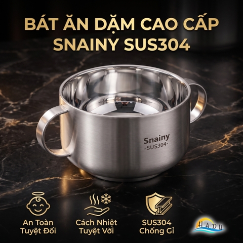 Bát Tô Chén Ăn Dặm Inox 304 Hai Quai Cách Nhiệt Chân Không Chống Nóng Cho Bé Snainy