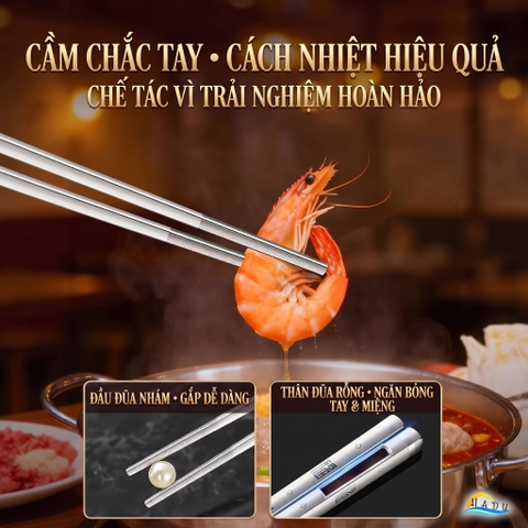 Đũa Ăn Cơm Inox 316L Cao Cấp Sang Trọng Kháng Khuẩn Chống Mốc Chống Trượt Cách Nhiệt SSGP