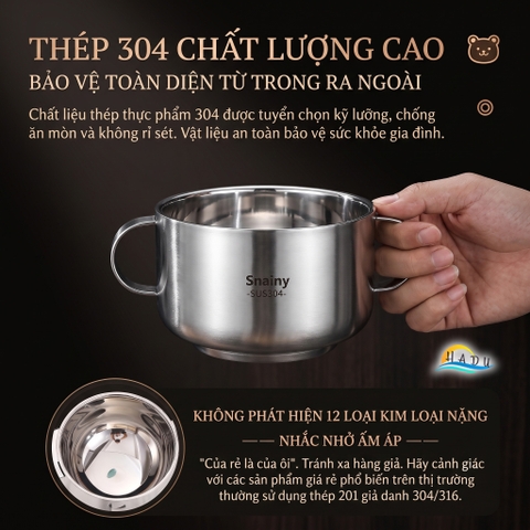 Bát Tô Chén Ăn Dặm Inox 304 Hai Quai Cách Nhiệt Chân Không Chống Nóng Cho Bé Snainy
