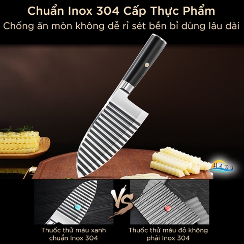 Dao Lượn Sóng Inox 304 Cao Cấp – Lưỡi Sắc Bén, Tay Cầm Gỗ, Cắt Rau Củ Trái Cây Đẹp Mắt, Đạt Chuẩn LFGB Đức SSGP