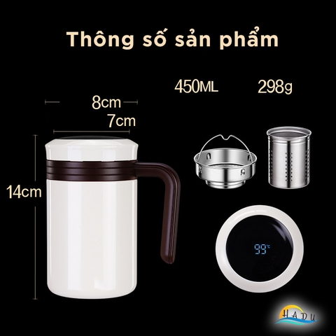 Ly giữ nhiệt có quai nắp đậy không cần vặn inox 316 cấp thực phẩm, cốc giữ nhiệt coffee 7 lớp tích hợp pha trà SSGP
