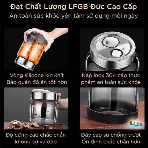 Hũ Thủy Tinh Muối Dưa SSGP, Có Van Xả Khí, Nắp Inox 304, Đạt Chất Lượng LFGB Đức