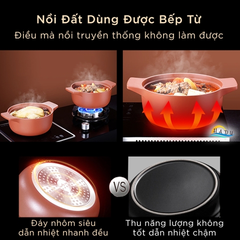 Nồi Đất Dùng Cho Bếp Từ SSGP 22cm, Thân Dày 11mm, Nắp Mạ Vàng, Đạt Chất Lượng LFGB Đức