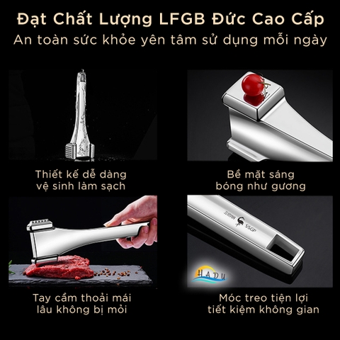 Búa Dập Thịt Inox 304 Cao Cấp – 36 Gai Nhọn, Đầu Rỗng Giảm Trọng Lượng, Móc Treo Tiện Lợi, Đạt Tiêu Chuẩn LFGB Đức SSGP