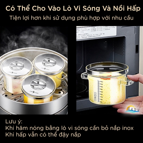 Thố Chưng Yến Hấp Chứng 450ml Thủy Tinh Nắp Inox 304 Cao Cấp Đạt Chất Lượng LFGB Đức SSGP