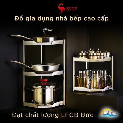 Kệ Góc Bếp Inox 304 SSGP, 2 Tầng, Gấp Gọn, Đạt Chất Lượng LFGB Đức