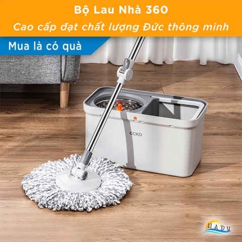Bộ Lau Nhà Xoay 360° CCKO, Tự Giặt và Vắt Thông Minh, Kèm 2 Bông Lau Microfiber