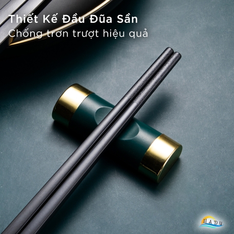 Bộ 5 Đôi Đũa Sợi Thủy Tinh HADU Họa Tiết Song Ngư, Chống Trơn, Chịu Nhiệt, 24.3cm, Đuôi 5 Màu