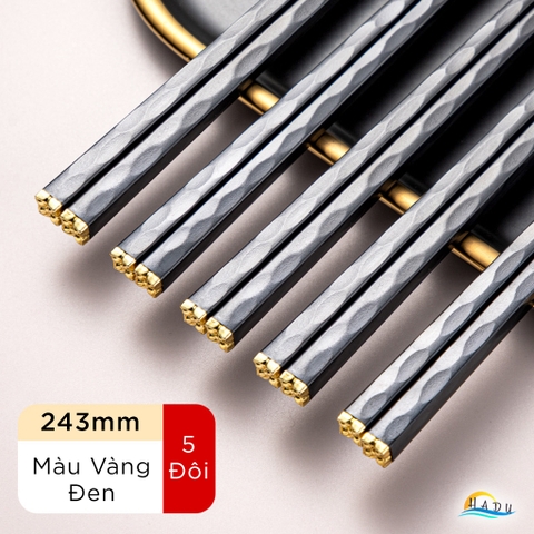 Bộ 5 Đôi Đũa Sợi Thủy Tinh HADU Họa Tiết Hoa Lấp Lánh, Chống Trơn, Chịu Nhiệt, 24.3cm