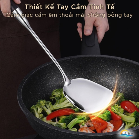 Xẻng Xào Nấu Inox 316L SSGP, Kháng Khuẩn, Tay Cầm Chống Nóng, Dài 39cm, Đạt Chất Lượng LFGB Đức