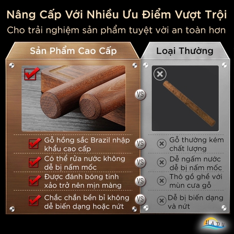 Cây Lăn Bột Gỗ Cẩm Lai SSGP, Dài 30cm, Chống Dính Tự Nhiên, Đạt Chất Lượng LFGB Đức