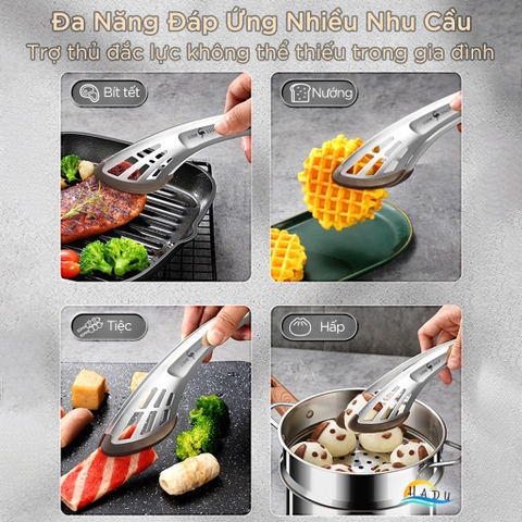 Kẹp Gắp Thức Ăn SSGP Inox và Silicone, Thoát Dầu, Chịu Nhiệt, 23cm, Đạt Chất Lượng LFGB Đức