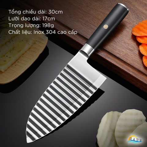 Dao Lượn Sóng Inox 304 Cao Cấp – Lưỡi Sắc Bén, Tay Cầm Gỗ, Cắt Rau Củ Trái Cây Đẹp Mắt, Đạt Chuẩn LFGB Đức SSGP