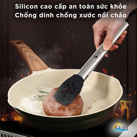 Kẹp Gắp Thức Ăn Inox 304 SSGP, Đầu Bọc Silicone, Không Trầy Xước Nồi, Dài 29.5cm, Đạt Chất Lượng LFGB Đức