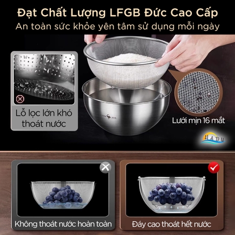 Rổ Inox Lưới Vo Gạo Inox 304 Cao Cấp SSGP, Chậu Inox Rửa Rau Kháng Khuẩn Đạt Chất Lượng LFGB Đức