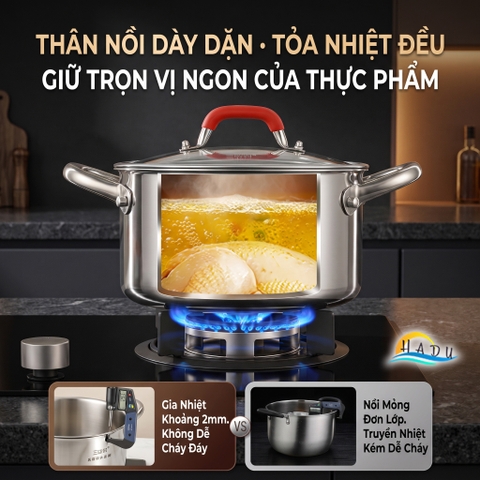 Nồi Inox 316L Cao Cấp Đúc 3 Lớp Chống Tràn Dùng Bếp Từ Bếp Gas 22cm 24cm SSGP
