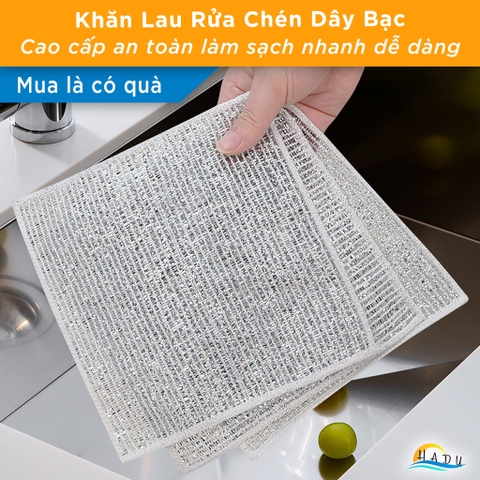 Khăn Lau Chén Đĩa Sợi Bạc Cao Cấp – Chống Dính Dầu, Sạch Nhanh, Bền Bỉ HADU