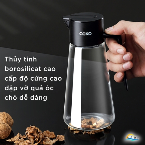 Bình Rót Dầu Ăn Thủy Tinh Borosilicate CCKO 550ml, Vòi Chống Nhỏ Giọt, Nắp Bật, Nhiều Màu