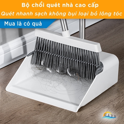 Bộ Chổi và Hót Rác Thông Minh CCKO, Có Lược Cào Tóc, Cán Dài Không Cúi, Lông Chổi Mềm