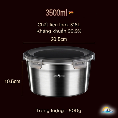 Hộp Đựng Thực Phẩm Inox 316L SSGP, Dùng Được Bếp Từ, Chống Rò Rỉ, Đạt Chất Lượng LFGB Đức