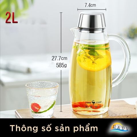 Bình Thủy Tinh Chịu Nhiệt SSGP 2L, Đun Được Trên Bếp Ga & Bếp Điện, Borosilicate, Nắp Inox 304, Đạt Chất Lượng LFGB Đức