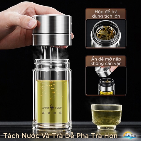 Bình Pha Trà Thủy Tinh 2 Lớp SSGP 330ml, Có Lõi Lọc Inox, Giữ Nhiệt Chống Bỏng, Đạt Chất Lượng LFGB Đức