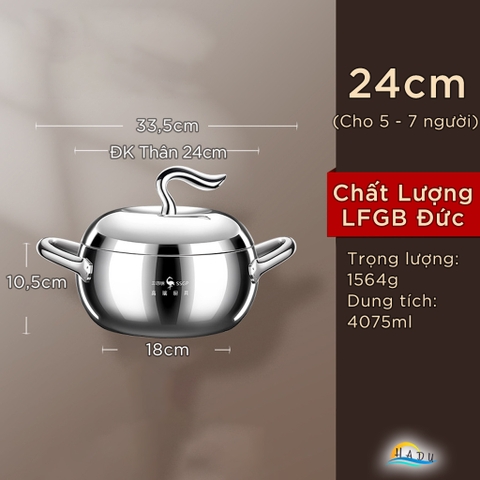 Nồi Inox 316L SSGP Đáy 3 Lớp, Thiết Kế Hình Quả Táo, Dùng Bếp Từ, Đạt Chất Lượng LFGB Đức