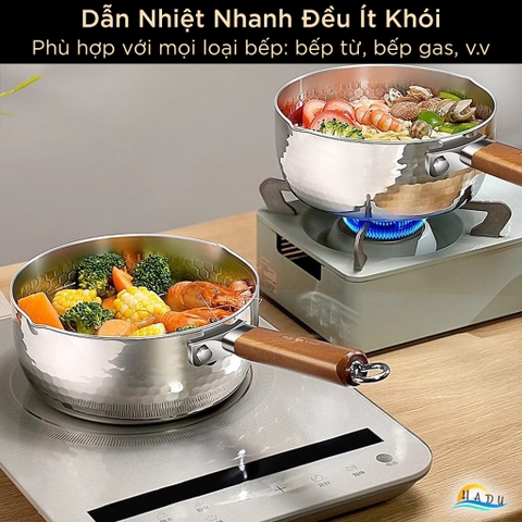 Nồi Inox 316L Bếp Từ SSGP 22cm (3L) Tay Cầm Gỗ Sồi, 5 Lớp, Đạt Chất Lượng LFGB Đức