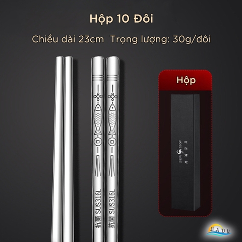 Bộ 10 Đôi Đũa Inox 316L SSGP, Kháng Khuẩn, Cách Nhiệt, Chống Trượt, Dài 23cm, Đạt Chất Lượng LFGB Đức