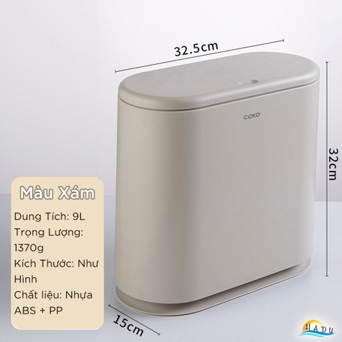 Thùng Rác Phân Loại 2 Ngăn CCKO 9L, Nắp Nhấn Mở, Cho Phòng Khách, Nhiều Màu